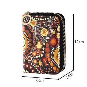 Boho Australian Aboriginal Art Custom Print Zipper Around Small PU Leather RFID Blocking <b>Card</b> <b>Holder</b> Pouch <b>Wallet</b> with Key Chain - Product Image 4