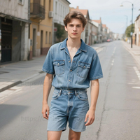 Ensemble de mode personnalisé en deux pièces, veste en jean et short en jean, ensemble de costume avec logo personnalisé, ensemble de jean pour hommes