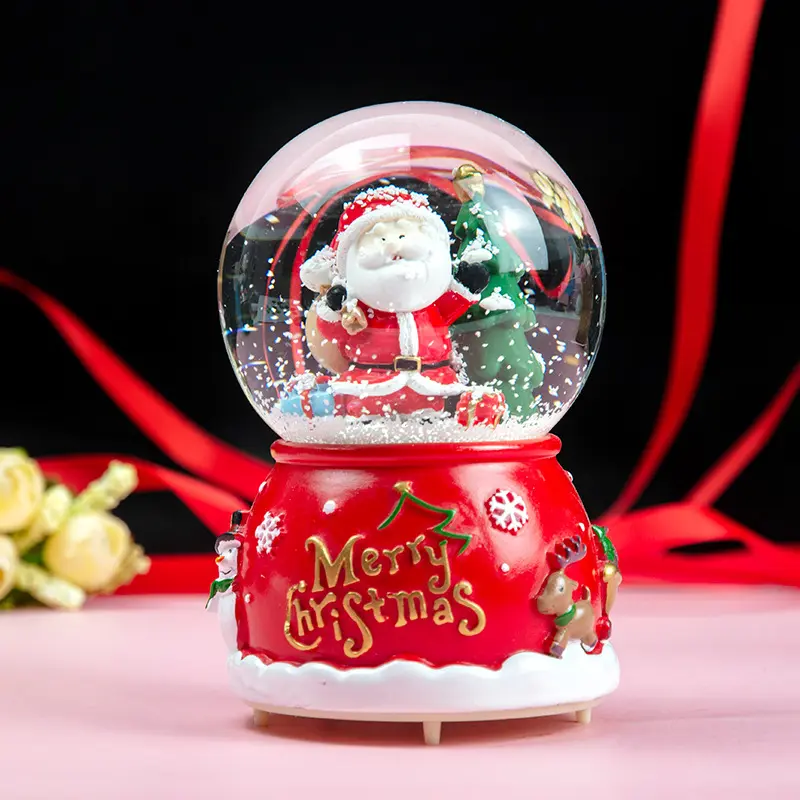 Kerst Muziekdoos Hars Custom Vakantie Decoraties & Geschenken Santa Claus Sneeuwbol Met Sneeuwvlok