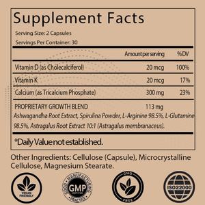 Cápsulas para el Crecimiento en Altura, Suplemento Natural para el Crecimiento y Desarrollo de Niños y Adolescentes, Vitamina D, K, Calcio, Edades 5+ - Product Image 2