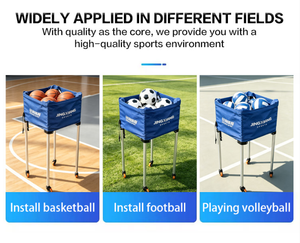 Chariot à roulettes portable pour ballons de sport – Équipement d'entraînement en gros pour le basketball, le football, le volley-ball, le tennis – Panier roulant pour ballons - Product Image 3