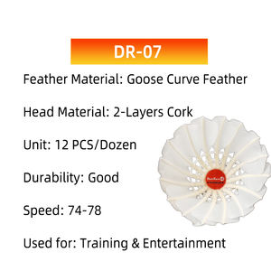 Pluma de curva de ganso DunRun <span class=keywords><strong>DR</strong></span>-07 Niza Durabilidad Entrenamiento Volante Bola de bádminton Lanzadera Gallo Logotipo personalizado 2 capas Gallo - Product Image 2