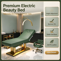 Fauteuil de soin esthétique électrique vert en gros avec trou facial réglable, table de massage SPA, base dorée, pour salon, OEM