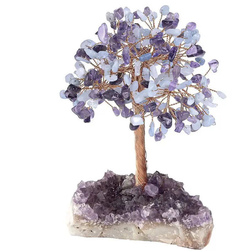 Pietra preziosa di cristallo naturale chakra albero della fortuna di natale pietra di cristallo personalizzata completa per la decorazione e il regalo