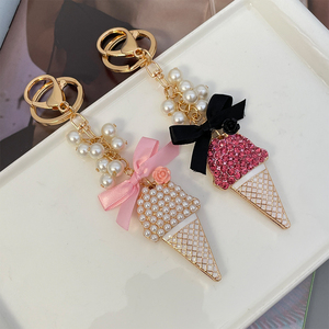 2025 New Luxury Women's Crystal Rhinestone Inlay Handbag Pendant Alloy Style <strong>Car</strong> <strong>Key</strong> <strong>Ring</strong> with Pearl Bow Ice Cream <strong>Key</strong> Chain - Product Image 2
