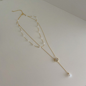 New Luxury Gold Plated Alloy Link <b>Chain</b> Double-Layer Pearl Elegant Clavicle for Women High-End Camellia Necklace - Product Image 5