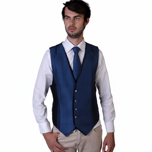 Navy Blue Men's Formal Autumn Custom Long Velour <b>Vest</b> - Product Image 2