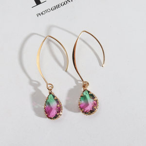 Orecchini Lunghi Unici in Rame alla Moda con Design Trendy, Bicolore e Bordi in Vetro, con Ganci a Filo - Product Image 5