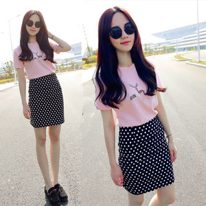 High Waist Black Polka Dot Midi Skirt Women's Summer Korean Style Elegant Slimming Retro Hong Kong Short Skirt Set Two Piece - Product Image 1