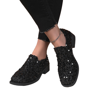 Chaussures décontractées à talon carré grande taille pour femme, prix avantageux, confortables, respirantes, tendance printemps-automne, à paillettes, résistantes à l'usure - Product Image 1