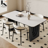 Table à manger en pierre frittée avec structure en bois massif, style rétro, fournisseur OEM ODM