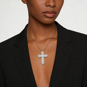 CUSTOM SILVER 10K/14K/18K GOLD PLATED LAB GROWN CVD DIAMOND CLASSIC ENGAGEMENT <b>GIFT</b> SWEATER CHAIN NECKLACE CROSS PENDANT VS - Product Image 4
