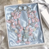 Colgante para Teléfono con Flores Kawaii y Cuentas, Llavero de Plata con Perlas de Cristal Pastel, Colgante para Bolso, Joyería Hecha a Mano al por Mayor
