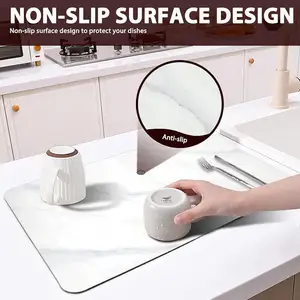 Skymoving Home 2 Pack Heat Resistant Water Absorbent Marble100% Natural Diatomite Stone Dish Drying Mats For Kitchen Counter