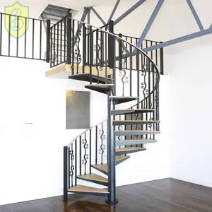 Haute Qualité DIY Conception Intérieur Forgé Fer En Bois Escalier En Colimaçon Prix