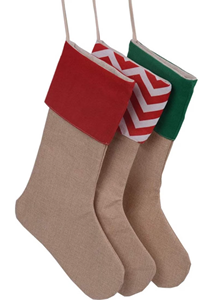 Calcetines Navideños Personalizados de Lino a Rayas, Estilo Boutique, para Decoración Navideña - Product Image 2