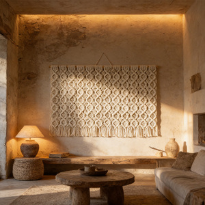 <span class=keywords><strong>Tapiz</strong></span> Minimalista de Macramé Tejido a Mano con Borlas Estilo Boho para Sala de Estar - Product Image 2