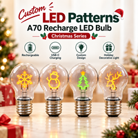 Ampoule LED rechargeable A70 en plastique prête à être expédiée, motif de Noël personnalisé, lumière décorative sans fil USB-C, emballage OEM, CE