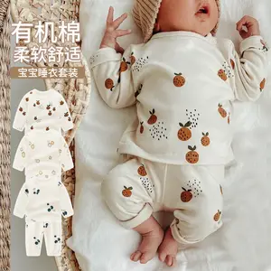 2022 cotone stampato manica lunga top e pantaloni vestiti per bambini pigiama per bambini pigiama natalizio per bambini Set cotone organico