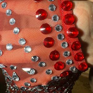 Новинка ZD: Красное сексуальное платье в пол с разрезом на бедре, украшенное стразами, для клуба, подружки невесты, свадьбы, выпускного вечера или вечеринки - Product Image 2