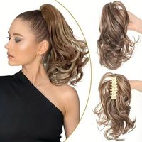 Extension de cheveux synthétique pour femme, perruque queue de cheval à clip, boucles cascade courtes et volumineuses, résistante à la chaleur