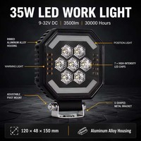 Projecteur de travail LED tout-terrain 5W, carré 4,7 pouces, 35W, trois fonctions, avec lumière stroboscopique d'avertissement pour camion