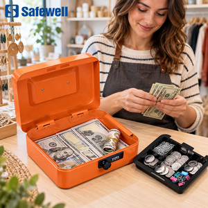 Cassetta Portavalori Portatile Safewell in Metallo con Serratura a Combinazione, Vassoio Portamonete Rimovibile e Maniglia per il Trasporto, Ideale per Negozi e Contanti Vari - Product Image 1