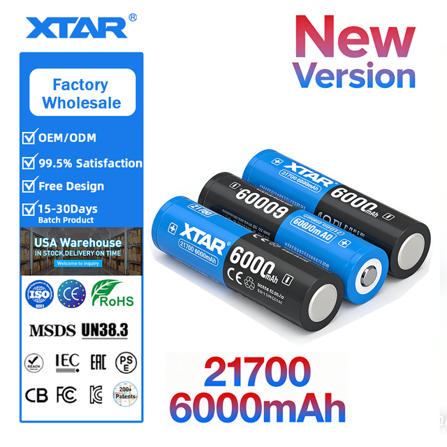 XTAR High Capacity Long Runtime 21700 6000mAh Lithium Ion Rechargeable 3.6V Protected 21700 Power Tool Flashlight Battery