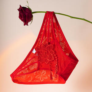Calzoncillos de encaje transpirables de tiro bajo para mujer de Jacquard rojo estilo coreano Sexy y encantador Logotipo de cintura de 'buena suerte' - Product Image 4