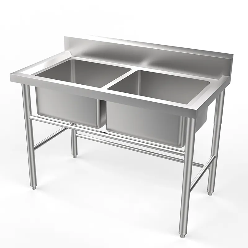 Fregadero de 2 compartimentos de acero inoxidable para cocina comercial de utilidad Industrial personalizado para restaurante