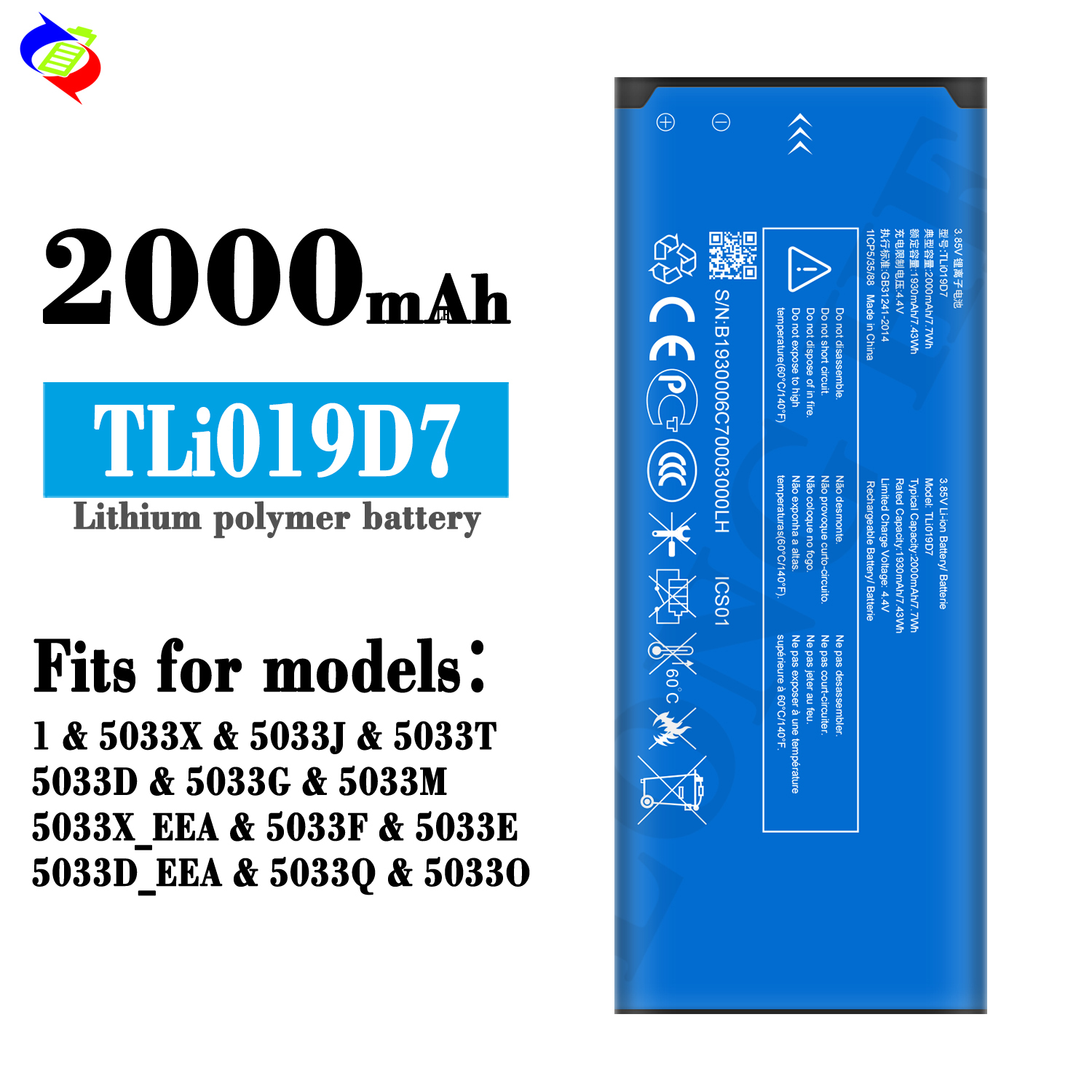 Batteria HIGHAKKU TLi019D7 Per Alcatel 1 (5033D, 5033X, 5033Y) – Kit Con Strumenti Di Apertura