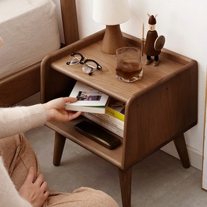 Solid Wood Nightstand Natural <strong>Beech</strong> <strong>Bedside</strong> <strong>Table</strong> with Open Storage Shelf and Cable Management for Bedroom - Product Image 4