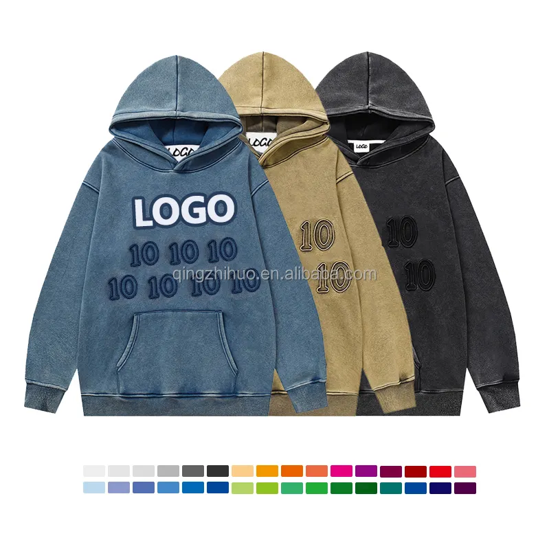Francês terry vestuário streetwear mens 3d bordado hoodie logotipo personalizado oversized peso pesado algodão vintage lavagem hoodie