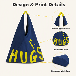 Sac fourre-tout en toile triangulaire Origami avec imprimé HUGS, grande taille, vente en gros - Product Image 2