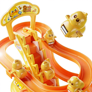 Jouet en bois <span class=keywords><strong>Canard</strong></span> montant les escaliers sur piste coulissante, design <span class=keywords><strong>jaune</strong></span> mignon, apprentissage Montessori pour tout-petits et bébés - Product Image 1