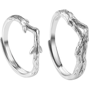 Lianlizhi Couple <b>Rings</b> Plant Design <b>Silver</b> Tone Unisex Jewelry Gift Set QL-041 - Product Image 5