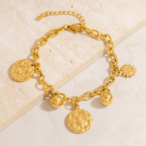 Fashion Charm <b>Bracelet</b> 18K Gold Plated Heart <b>Flower</b> Moon Pendant Unisex Jewelry Gift Yiwu Origin SL41432 - Product Image 2