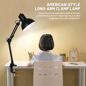 Lampe de bureau LED portable et réglable de style nordique avec abat-jour tambour, bras long, E26/E27, intensité variable pour l'étude ou le bureau - Product Image 3