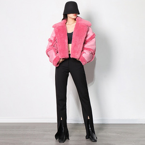 Jaket Mantel Kerah Polo Musim Dingin Terbaru Grosir, Mantel Wanita Jahitan Bulu Domba, Mantel Kulit Berbulu Tebal untuk Wanita - Product Image 2