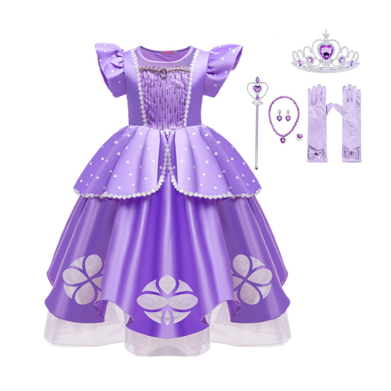 Vestido de manga acampanada para niña, disfraz de Princesa Sofía para Halloween, Navidad, fiesta de cumpleaños, gran oferta