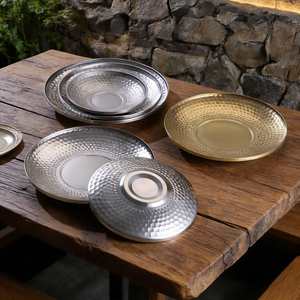 Plato Redondo de Acero Inoxidable de Doble Capa con Diseño Martillado, Estilo Coreano, para Barbacoa, Postres y Aperitivos, para Restaurante - Product Image 1