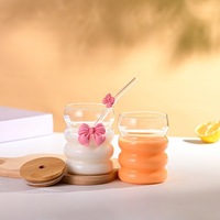 Nouvelle tasse à café unique en verre borosilicate résistant à la chaleur de 300 ml avec bouchon à paille, design moderne et simple, nœud papillon rose pour café, lait, thé