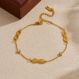 <b>Infinity</b> Symbol Gold Plated Stainless Steel <b>Bracelet</b> With Diamond Bezel Setting For Gift - Product Image 2