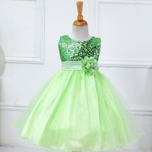 Girls Princess Long Dress <b>Sequin</b> Tulle Fluffy Sleeveless Flower Waistband Party Performance Gown 10 Colors - Product Image 4