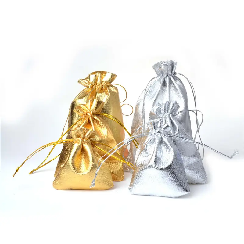 Metallic Foil Jewelry Packing silver/ gold drawstring Velvet bag,Wedding Gift Candy Bags & Pouches
