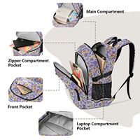 Sac à dos étudiant en polyester 37L, design personnalisé, motif fleur de lavande, imperméable, pour ordinateur portable, avec sangle de bagage, pour filles