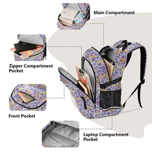 Zaino da 37L personalizzato con design floreale lavanda, in poliestere, impermeabile, per studenti universitari, con cintura per bagaglio, per ragazze. - Product Image 5