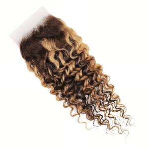 Perruque Lace Front 13x4 Deep Curly P4/27 Water Wave avec closure 4x4, cheveux vierges double drawn, <span class=keywords><strong>sans</strong></span> colle, couleur P4/27 - Product Image 4