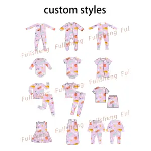 Custom Print Bamboo Cotton Baby Clothes Wholesale Kids Clothing Bamboo Viscose Spandex Pjs Sleepers Bamboo Baby Pajamas