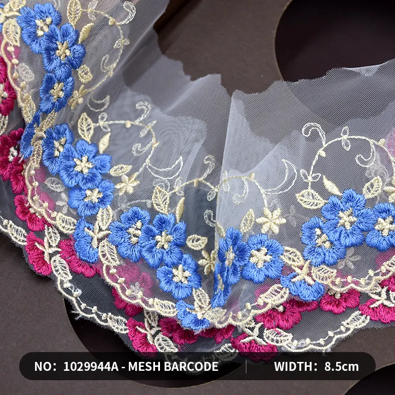 Accesorios de ropa de fábrica, tela bordada de encaje con flores 3d, venta al por mayor